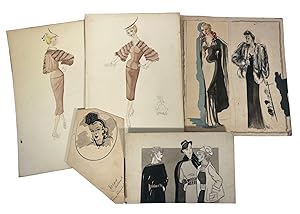 Vintage Fashion Sketches, Watercolor Paintings, and Drawings Archive c. 1920's-50's