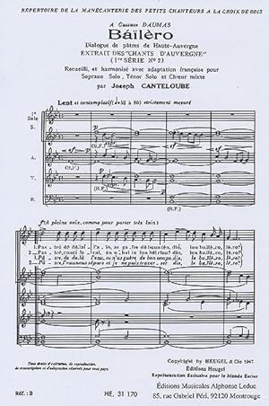 Seller image for BAILERO POUR SOPRANO, TENOR ETCHOEUR MIXTE, PARTITION : CHANTS D'AUVERGNE, EXTRAIT for sale by Smartbuy