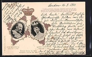 Präge-Postcard King Edward VII, Queen Alexandra von England