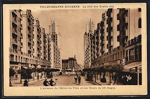 Carte postale Villeurbanne, L`Avenue de l`Hôtel-de-Ville et les Tours de 18 étages