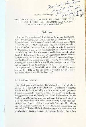 Image du vendeur pour Die gegenseitige Beeinflussung der Deutscher und sterrechischer Kodificationen im 19. und 20. Jahrhundert. Sonderdruck. mis en vente par Treptower Buecherkabinett Inh. Schultz Volha