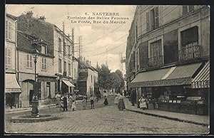 Carte postale Nanterre, Fontaine des Belles Femmes, La Poste, Rue du Marché