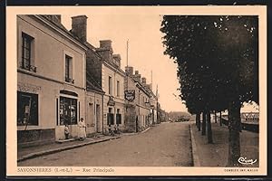 Carte postale Savonnières, Rue Principale, Café Cave