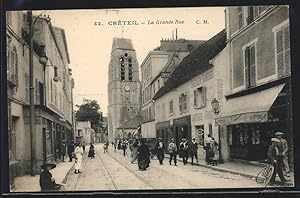 Carte postale Créteil, La Grande Rue, Blick nach l'Église