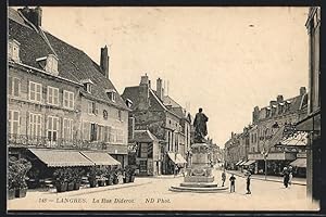 Carte postale Langres, La Rue Diderot avec monument