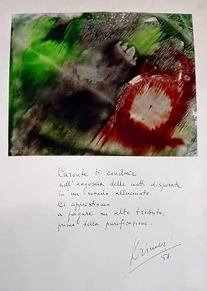 Immagine del venditore per Acquerello astratto firmato di cm.28x22, applicato su foglio di carta cm 49x35, nella seconda met del foglio una poesia autografa manoscritta, firmata e datata '58. venduto da DARIS SAS