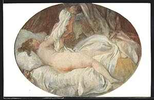 Künstler-Ansichtskarte J.-H. Fragonard: La chemise enlevée, Entkleidet. eine Putte hilft dem Mädc...