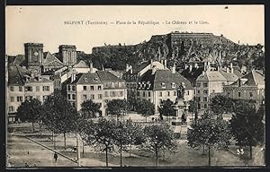 Carte postale Belfort, Place de la République et le Chateau