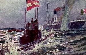 Künstler Ansichtskarte / Postkarte Kircher, Alex, Österreichisches U Boot, U 5, italienischer Dam...