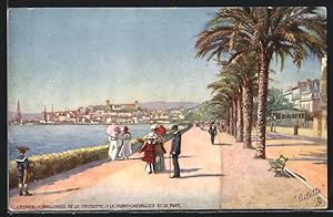 Künstler-Carte postale Cannes, Boulevard de la Croisette, Le Mont Chevallier et le Port