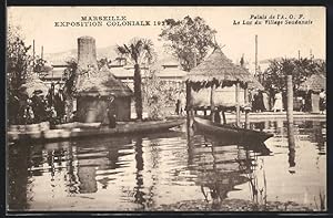 Ansichtskarte Marseille, Exposition coloniale 1922, Palais de l`A.O.F., Le Lac du Village Soudanais