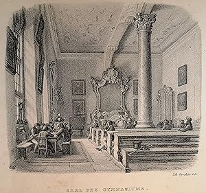 Lithographie 1840. Saal des Gymnasiums im Johanneum Hamburg.