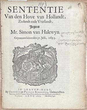 Printed publication, 1693, Halewyn | Sententie Van den Hove van Hollandt, Zeelandt ende Vriesland...