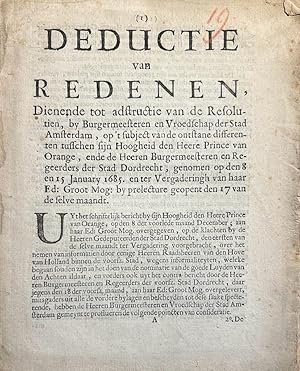 Pamphlet [1685] | Deductie van redenen dienende tot adstructie van de Resolutien by Burgemeestere...