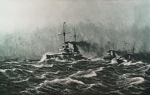 Lichtdruck um 1920. Vorstoß der Hochseeflotte an die englische Küste.