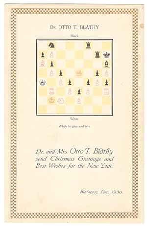 Christmas card by Otto Bláthy and his wife with chess diagram 1930.