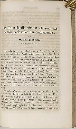 Seller image for Die Uranoplastik mittelst Ablsung des mucs-periostalen Gaumenberzuges. for sale by Antiquariat Franz Siegle