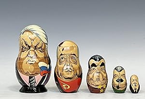 Set of Five Wooden Nesting Dolls of 20th Century USSR/Russian Leaders from Lenin to Yeltsin