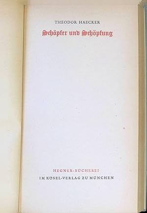 Image du vendeur pour Schpfer und Schpfung. Hegner-Bcherei. mis en vente par books4less (Versandantiquariat Petra Gros GmbH & Co. KG)