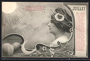 Ansichtskarte Allegorie Monat Juli, Juillet, Frauenkopf mit Sichel