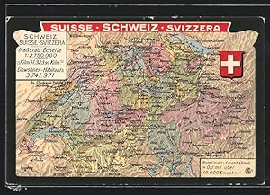 Ansichtskarte Landkarte der Schweiz mit Kennzeichnung der Eisenbahn