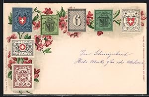 Ansichtskarte Briefmarken der Schweiz mit Blumen