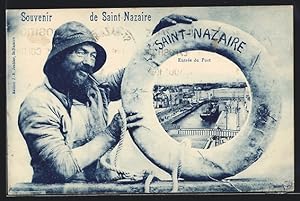 Carte postale Saint Nazaire, Entrèe du Prt, Seemann avec Rettungsring