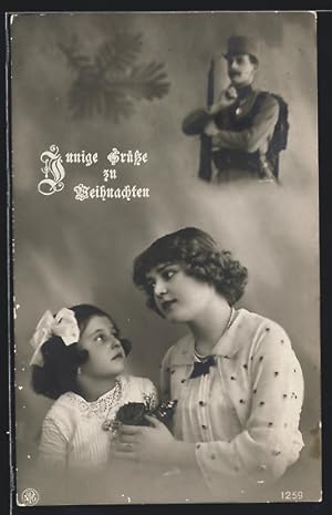 Bild des Verkufers fr Ansichtskarte Innige Weihnachtsgrsse, Kinder denken an ihren Vater im Krieg zum Verkauf von Bartko-Reher