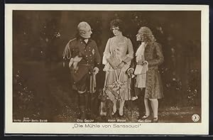 Bild des Verkufers fr Ansichtskarte Schauspieler Otto Gebhr, Karl Gtz und Schauspielerin Hanni Weisse in Die Mhle von Sanssouci, Filmszene zum Verkauf von Bartko-Reher