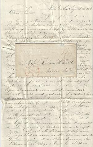 1834 - Letter discussing the effect of the Cholera epidemic that had raged in New York City for o...