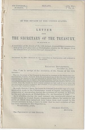 1892 - A report by the port physician in Philadelphia describing the Cholera danger posed by stee...