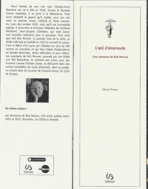 Imagen del vendedor de Plaquette, intitule : L'Oeil d'Emeraude, une Aventure de Bob Morane. ( Tirage hors commerce ). a la venta por Librairie Victor Sevilla