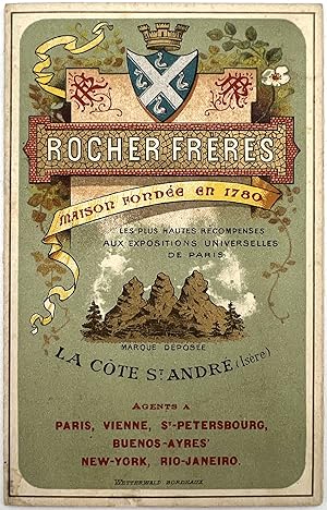 Illustrated Trade Card Promoting French Liquor and Liqueurs Distributor Maison Rocher Frères
