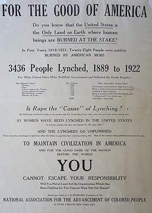 Seller image for For the Good of America. Do you know that the United States is the Only Land on Earth where Human Beings are BURNED AT THE STAKE for sale by Auger Down Books, ABAA/ILAB