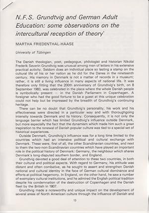 Bild des Verkufers fr N. F. S. Grundtvig and German Adult Education: some observations on the intercultural reception of theory. [From: Studies in the Education of Adults, Vol. 19, Iss. 1, 1987]. zum Verkauf von Fundus-Online GbR Borkert Schwarz Zerfa