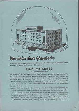 [Reklame] Wie unter einer Glasglocke. LG-Klima Anlage DRP. und Auslandspatente.