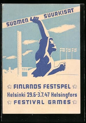 Ansichtskarte Helsingfors, Suomen Suurkisat, Festival Games 29.6.-3.7.1947, Speerwerfer