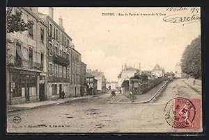 Carte postale Thiers, Rue de Paris et Avenue de la Gare