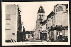 Carte postale Rozay-en-Brie, L`Eglise, Rue de Paris