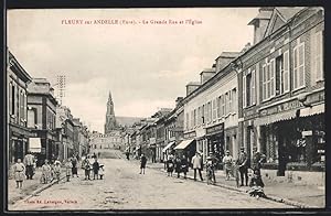 Carte postale Fleury-sur-Andelle, La Grande-Rue et l`Eglise