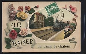 Carte postale Mourmelon-le-Grand, Champ de Chalons, La Gare
