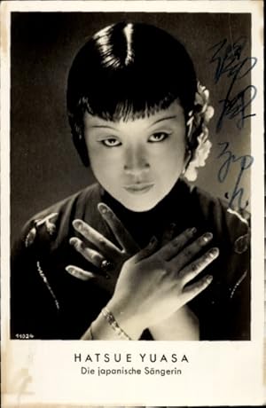 Ansichtskarte / Postkarte Japanische Sängerin Hatsue Yuasa, Portrait, Autogramm