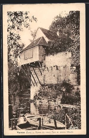 Carte postale Vernon, Ruines du vieux Pont et ancien Moulin