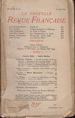 Seller image for La Nouvelle Revue Franaise Mai 1932 N 224 for sale by PRISCA