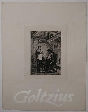 Bild des Verkufers fr Kitchen interior with man eating dinner zum Verkauf von Goltzius