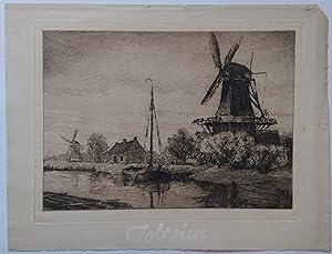 Landscape with windmills along a canal