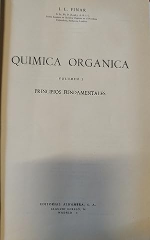 Imagen del vendedor de QUIMICA ORGANICA.Volumen I.Principios fundamentales a la venta por AL TOSSAL