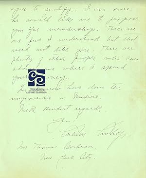 CALVIN COOLIDGE, IN AN EXTREMELY RARE PRESIDENTIAL ALS WRITES TO THOMAS COCHRAN, THE MAN WHO HELP...