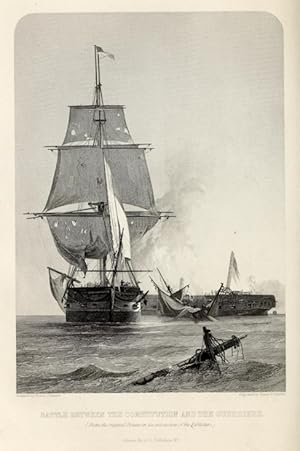 The Battle between the USS Constitution and HMS Guerriere,1868 Historical Naval Battle Print