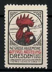 Bild des Verkufers fr Reklamemarke Dresden, 47. Grosse Allgemeine Geflgel-Ausstellung 1910, Hahn mit Henne zum Verkauf von Bartko-Reher